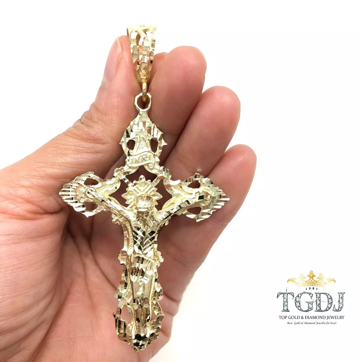 14k Yellow Gold Cross Religious Pendant (Size 21 x 11 mm) 