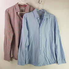 Marcs Gingham Dress Shirt x2 Bundle Mens XL Blue Red Check Business Casual