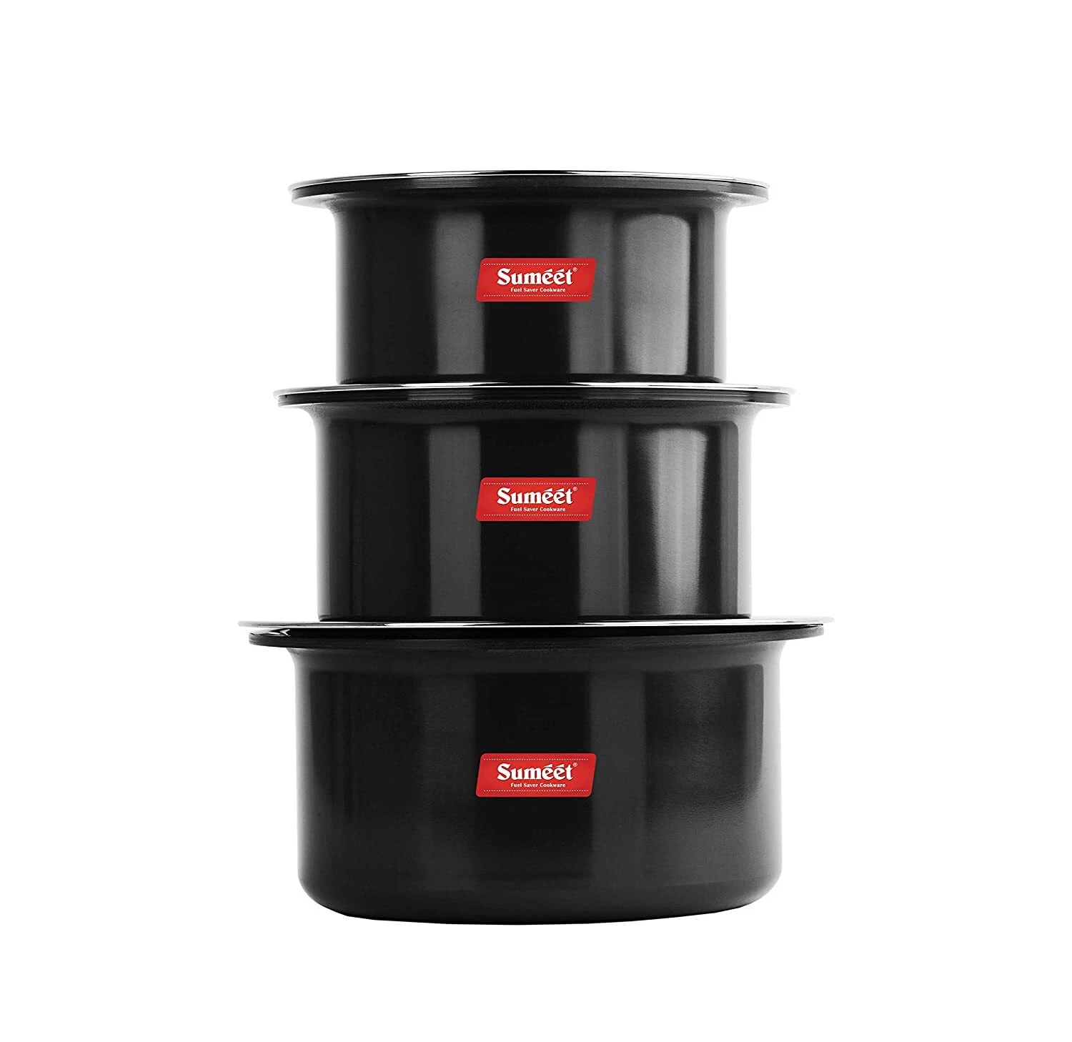 Aluminium Tope Set, 700ml, 1L, 1.4 L, 3 Piece (Black)