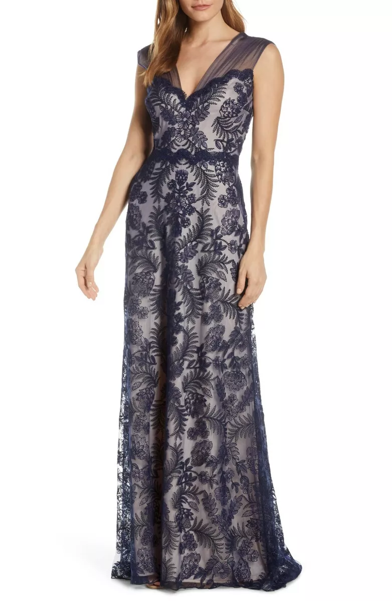 Navy blue top and nude dress