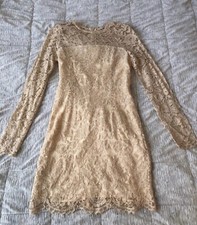 (Women’s Size Medium) FOREVER 21 Long Sleeve Lace Dress Nude/Beige