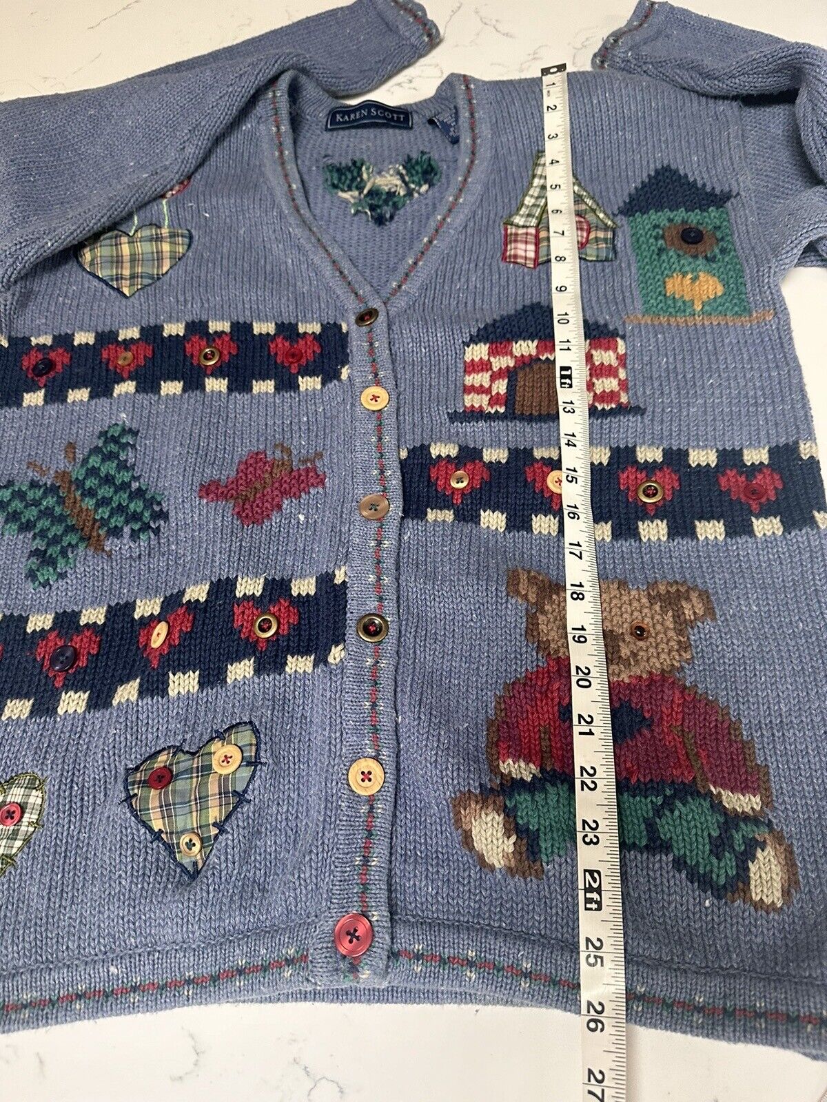 Vtg Karen Scott Teddy Bear Knit Cardigan Sweater … - image 18