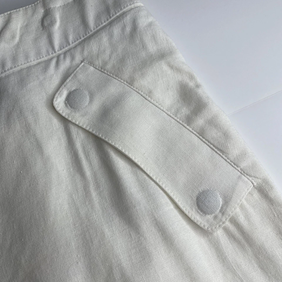 Emporio Armani Women's Ivory White Straight Leg Pants Size 8 Linen Blend - Image 4 of 4