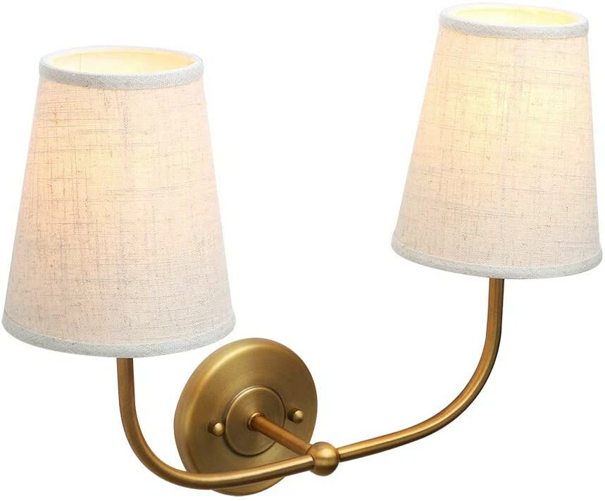 Lámpara de pared vintage de dormitorio con pantalla de tela de lino beige de 2 luces Foto 3 de 4