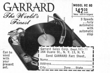 1952 Vintage Print Ad Garrard Record Player Model RC 80