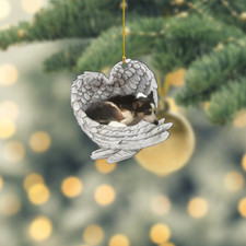 Tricolor Corgi Sleeping Angel Ornament, Dog Angel Wings Christmas Ornament