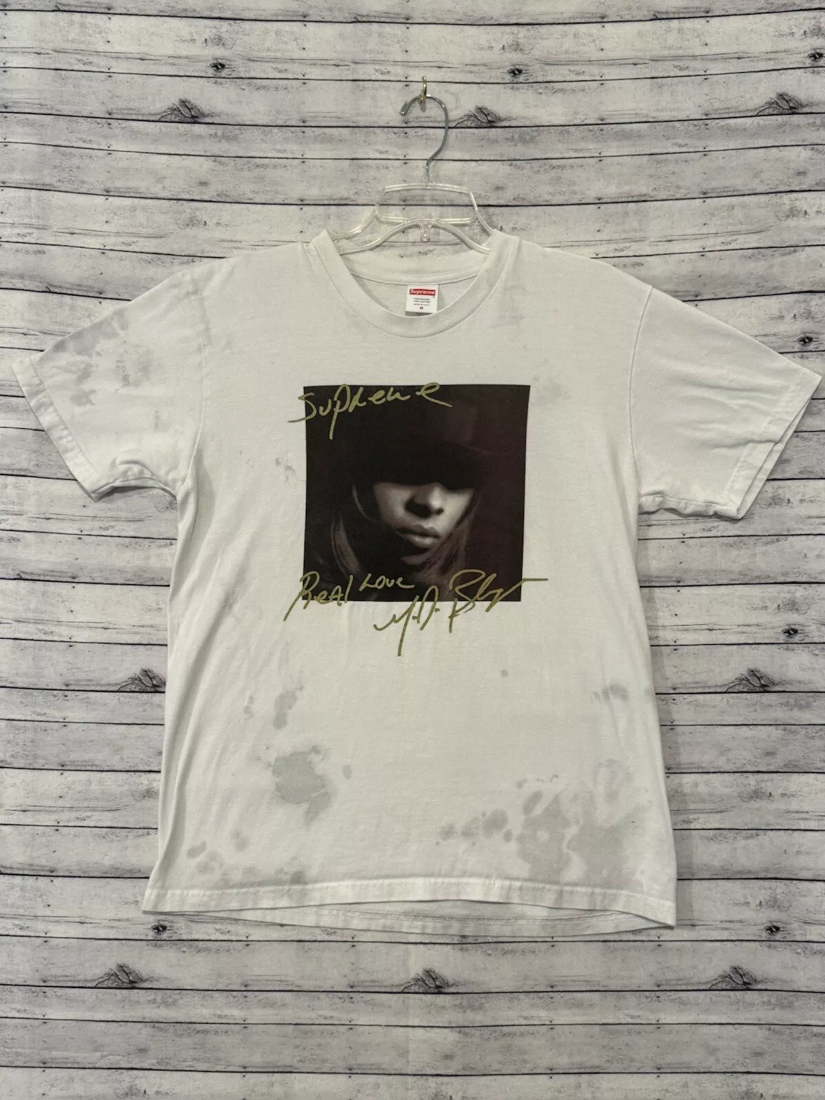 T shirt SUPREME Mary J. Blige taille M blanc FW19 DÉFAUTS MAJEURS teint