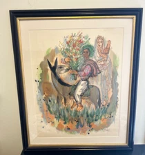 REUVEN RUBIN LITHOGRAPH-FRAMED UNDER GLASS-PLATE SIGNED & PENCIL NUMBERED