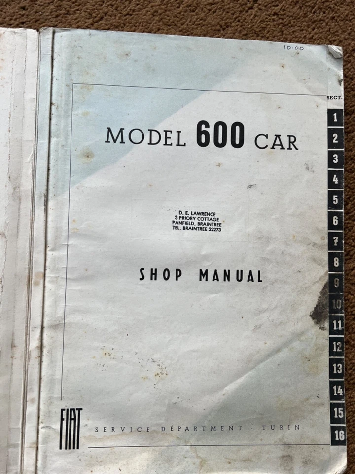 FIAT 600 SALOON 1955 ORIGINAL WORKSHOP MANUAL abarth Parts Book 500 - Image 2 of 4