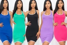 New Stretch Halter Neck Sleeveless Stretch Jersey Bodycon Midi Tank Dress 3195