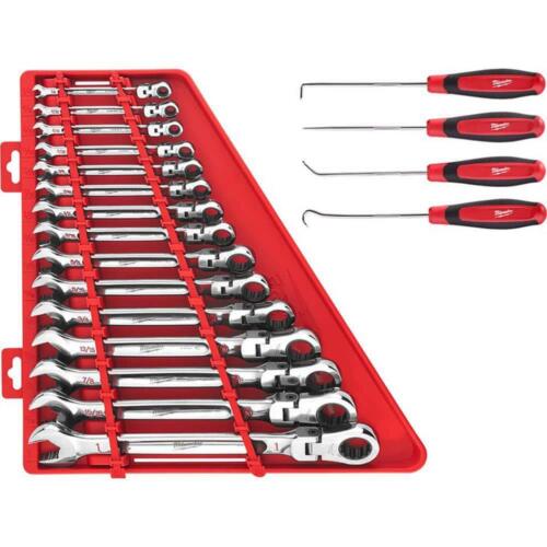 Milwaukee Flex Head Ratcheting Combination Wrench Set + Hook/Pick Set (19-Piece)