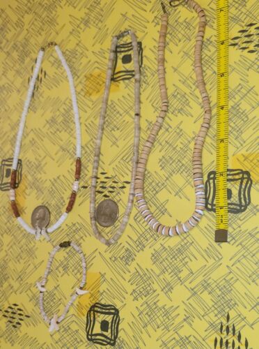 Vintage Puka Shell Necklaces (2), 1 Bracelet, 1 Co