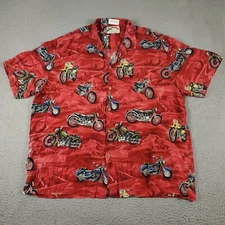 Paradise Found Shirt Mens Size 2XL Red Motorcycle Vintage Hawaiian Button
