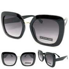 Womens Oversized Classic Vintage Retro Style SUNGLASSES Large Square Black Frame