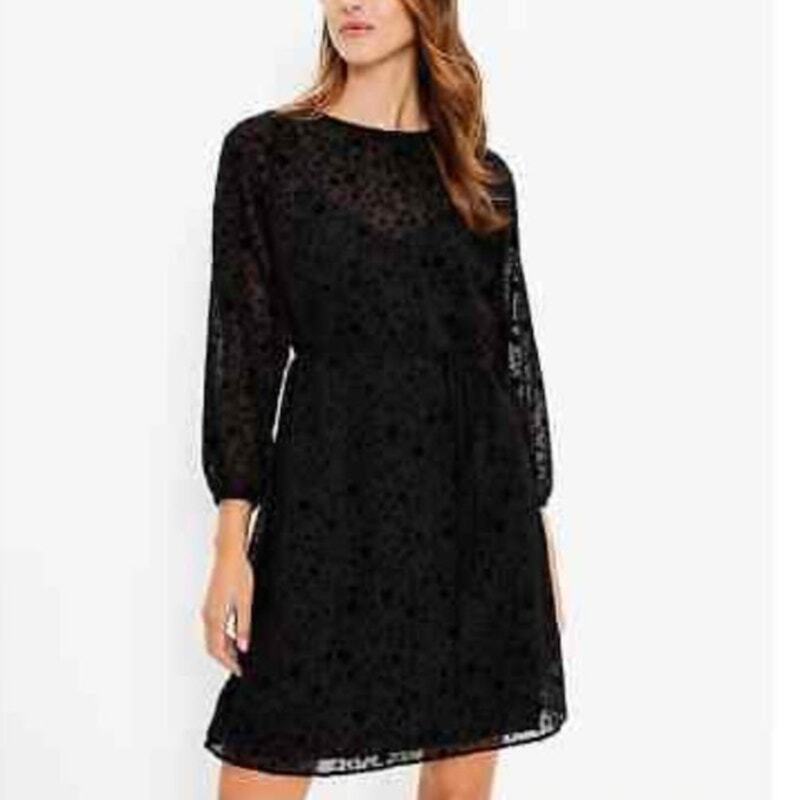 Loft long sleeve black polka dot mini dress womens size 2p | eBay