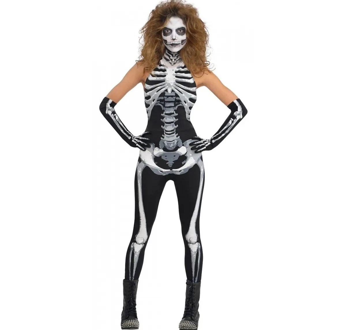 Skeleton Costume Adult Female Bodysuit Halloween Fancy Dress | eBay
