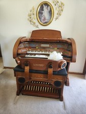 Lowrey Imperial Organ oak 55in tall, 55 in wide, stereo speaker bench