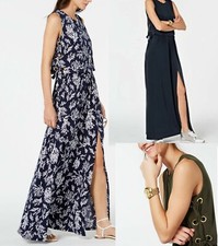 NWT $140 MICHAEL KORS Grommet-Laced Maxi Dress in Black, True Navy or Reef Print