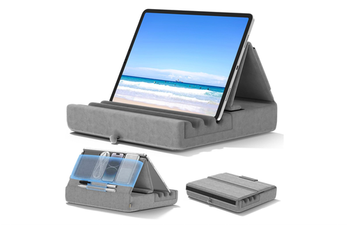 KDD Tablet Pillow Holder, Foldable iPad Stand for Lap, Bed and Desk - Grey - 第 1/8 張圖片