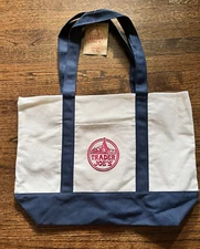 Trader Joe’s Blue/Cream White Heavy Duty Reusable Canvas Eco Tote Bag Large NWT