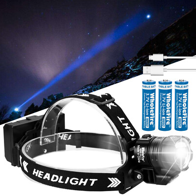 Super Bright 990000LM XHP90 LED COB Headlamp Zoom Rechargeable Headlight Torch