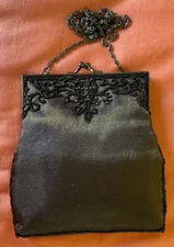 VINTAGE  HILLARD & HANSON BROWN BEADED  EVENING PURSE CLUTCH OR SHOULDER CHAIN