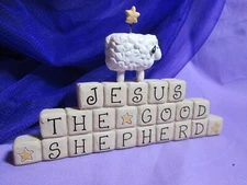 Blossom Bucket 2012 Suzi Skoglund "Jesus The Good Shepard" Sheep Sign Figurine