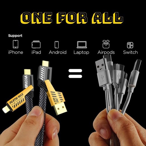 4 in 1 USB A to Type C Metal Charging Cable Data Cord Charger For Samsung iPhone - Picture 6 of 15