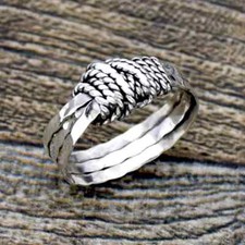 Three Band Ring, Hammered Silver Ring, Silver Chain Ring, Twisted Ring, All Size