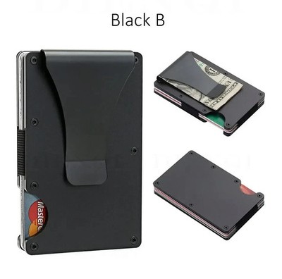 Ridge Style Titanium RFID Blocking Wallet Slim Metal Wallet with Cash Strap Clip