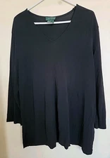 Lauren Ralph Lauren Black Rayon Knit Top Tunic Womens 3X 3/4 Sleeve