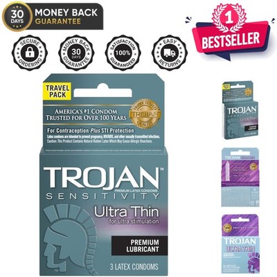 Trojan Sensitivity Ultra Thin Lubricated Condoms, 6 Boxes of 3 Count for Ulti...