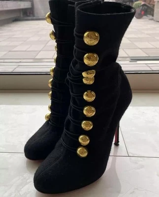 Christian Louboutin Laine Napoléon Bottes Talon Femme Taille 36 Noir Véritable - Photo 1/4