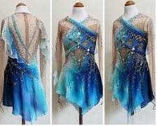 Ice Figure Skating Dress Elasticity Competition Skating Jeweled blue dyeing