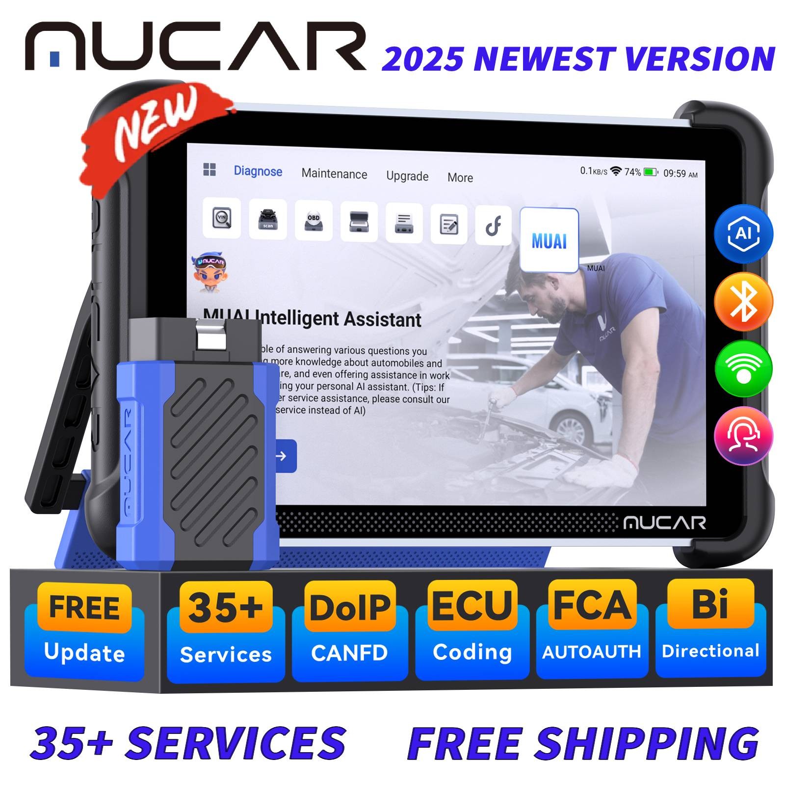 MUCAR 892BT KEY Coding Bidirectional Tool Car Diagnostic Scanner LifeFree Update