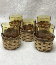 Lowball Amber Whiskey Wine, Juice Glasses. Wicket Coasters. Set Of 5. 