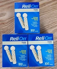 (3) ReliOn Thin 100 Lancets 26 Gauge for Alternative Site Use EXP 2030