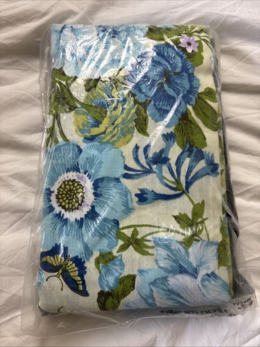 Vintage Retro Fabric No Iron Muslin Blue Floral Polycotton Flat Sheet 108x115’ - Picture 5 of 5