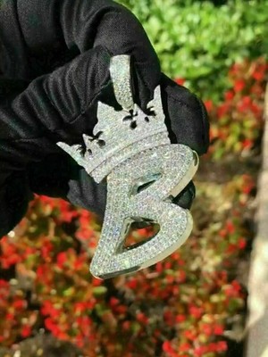 3.10 CT Lab Created Diamond Initial B Crown Letter Design 14k White Gold Plated