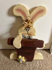 Handcrafted Rustic Wooden Easter Bunny Welcome Sign, "Welcome Friends"