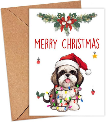 Shih Tzu Dog Merry Christmas Greeting Card, Merry Christmas Card, Shih Tzu Card,