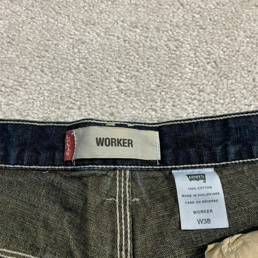 Pantalones Cortos de Jean Y2K Levi's Para Hombres 38* Trabajador Sueltos Pierna Ancha Grunge Patinador Ropa de Trabajo Foto 4 de 4