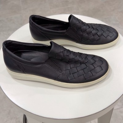 Ecco Soft 7 Woven Black Leather Loafers Sneakers Shoes Womens Size US 5 EU 36