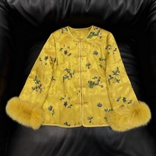 Cappotto invernale cotone donna seta ricamo vera pelliccia di volpe polsini giacche ispessite