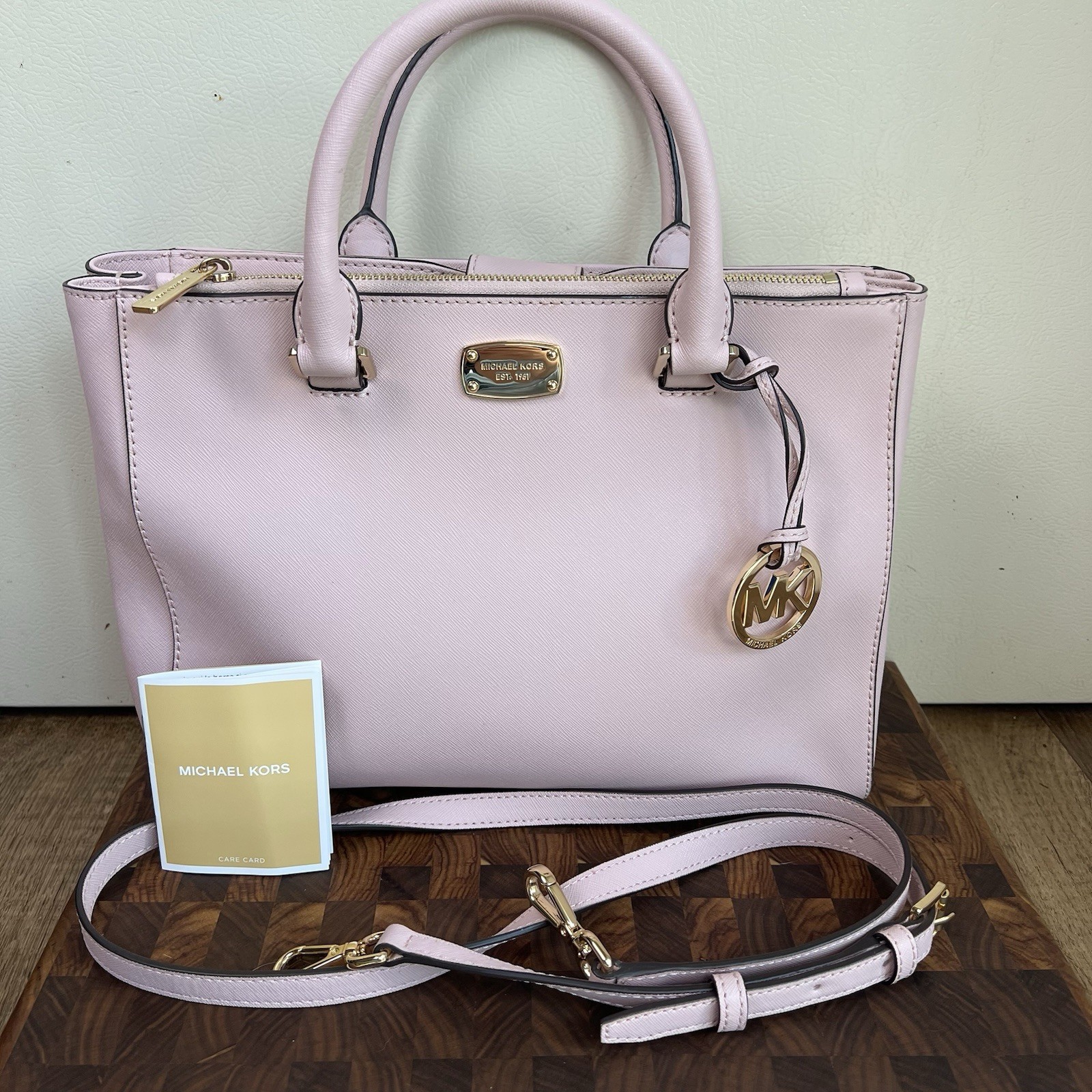 Michael Kors Kellen Medium Satchel Crossbody Bag Blossom Saffiano Leather NEW thumbnail 2