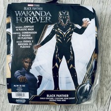MARVEL Wakanda Forever Black Panther Jumpsuit Mask Costume Child M 8-10 New