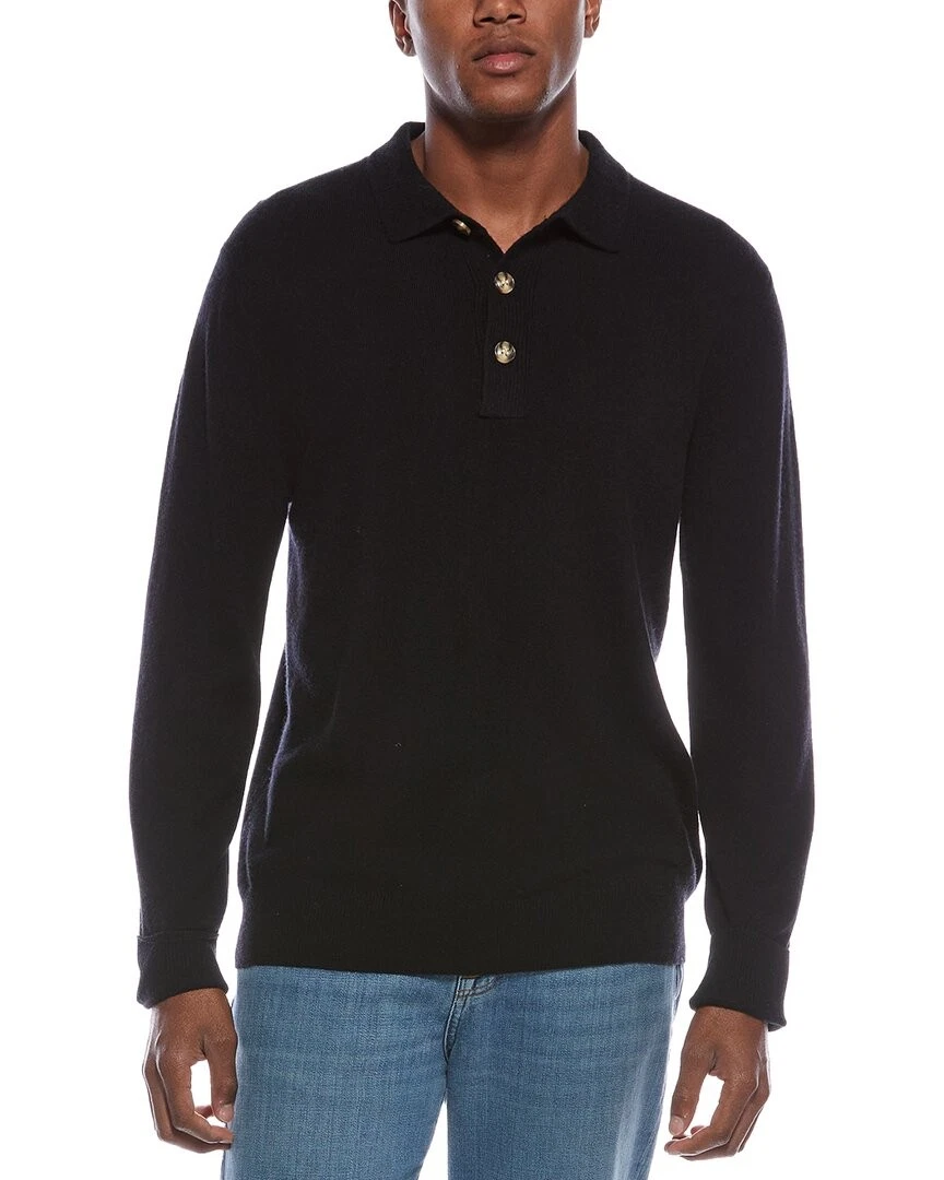 Kier + J Mixed Stitch Wool & Cashmere-Blend Polo Sweater Men's Black M