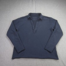 Frank Eileen Patrick Popover Henley Womens Small Navy The Lab Tripple Fleece
