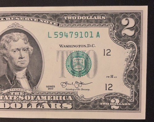 2013 $2 Dollar Bill ~ Over Inked Double Stamped Serial Number ~Rare Fancy Serial - Imagen 2 de 4
