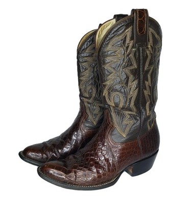 Montana Vintage Old Label Alligator Brown Western Cowboy Boots Exotic Handmade 8